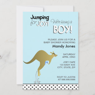 Blue Kangaroo Jumping for Joy Boy-dusch Inbjudningar