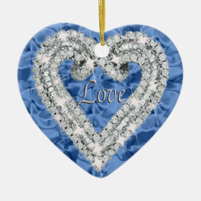 Blue Kärlek Diamond Heart Ornament (Framsidan)