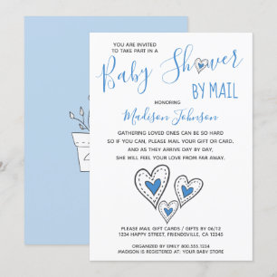 Blue Kärlek Hearts Boy Shower by Mail Inbjudningar