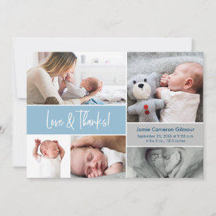 Blue Kärlek & tack Photo Collage Baby Shower Kort