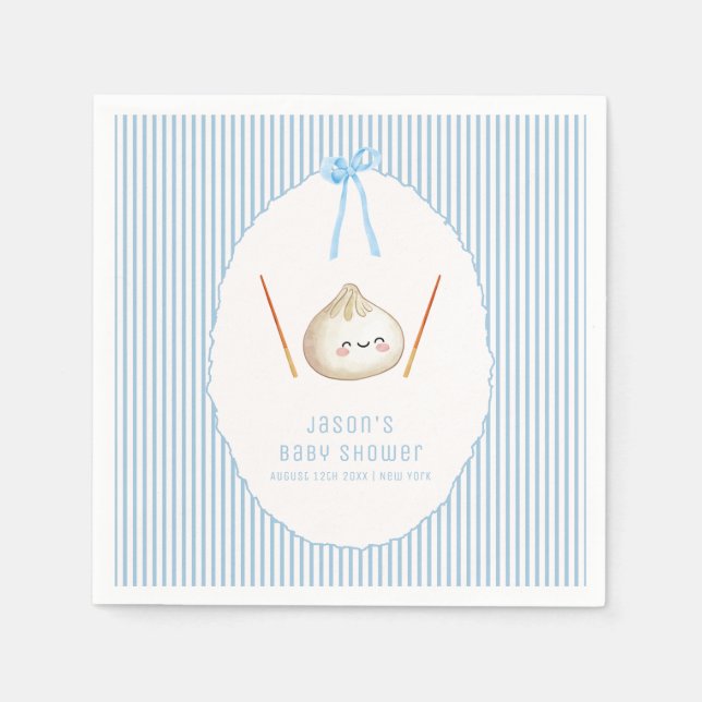 Blue Kawaii Boy Bow Asian Dumpling Baby Shower  Pappersservett (Framsidan)