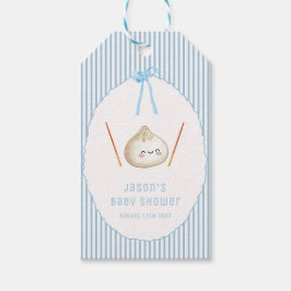 Blue Kawaii Boy Bow Asian Dumpling Baby Shower  Presentetikett