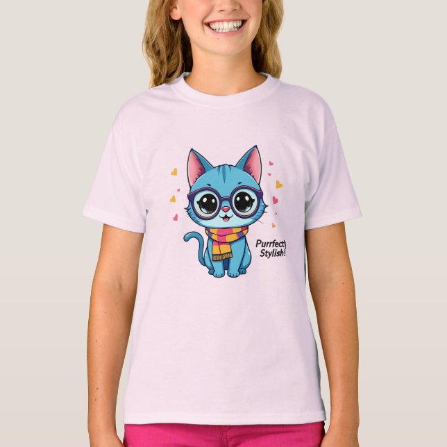 Blue Kawaii Kitten T Shirt (Framsida)