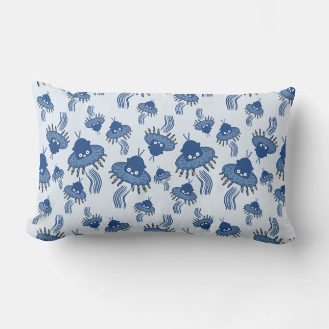 Blue Kawaii Octopus UFO Dekorativ kudde (Framsida)