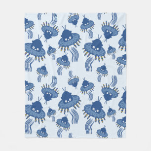 Blue Kawaii Octopus UFO Mönster Fleecefilt