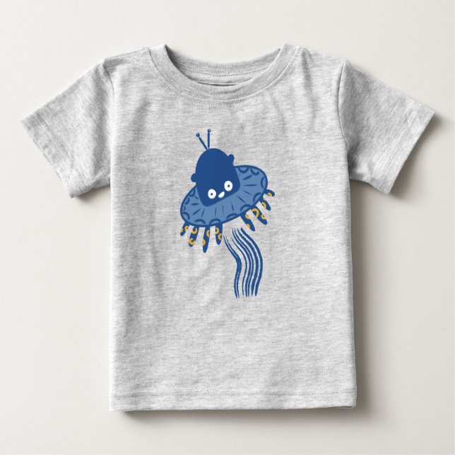 Blue Kawaii Octopus UFO T Shirt (Framsida)