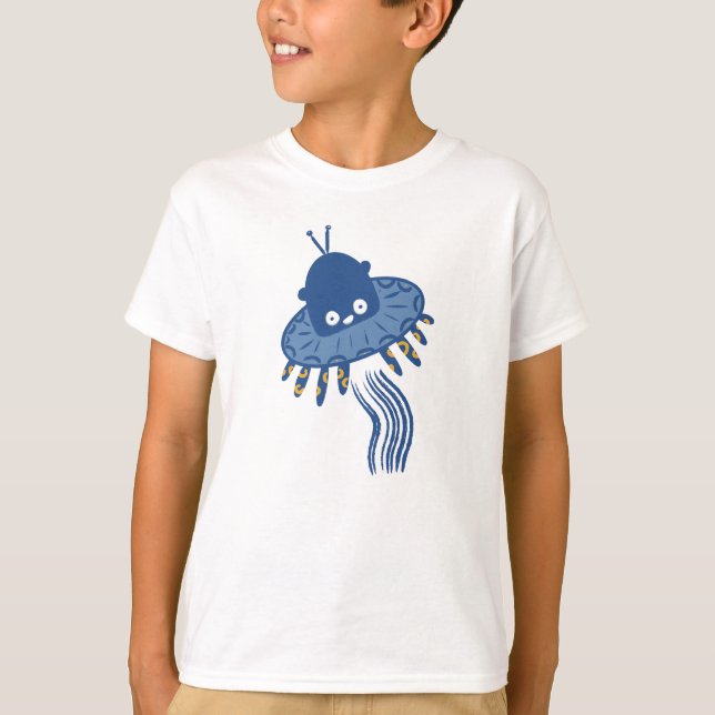 Blue Kawaii Octopus UFO T Shirt (Framsida)