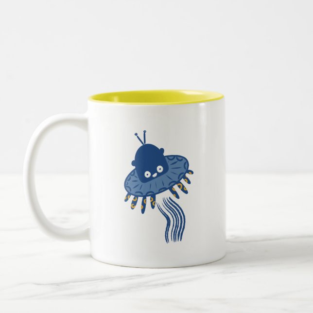 Blue Kawaii Octopus UFO Två-Tonad Mugg (Vänster)