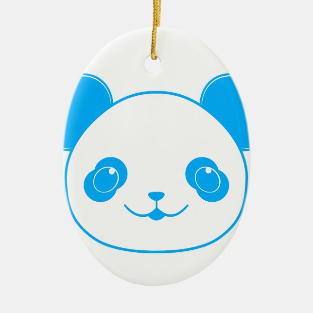 Blue Kawaii Panda Bear Julgransprydnad Keramik (Framsidan)