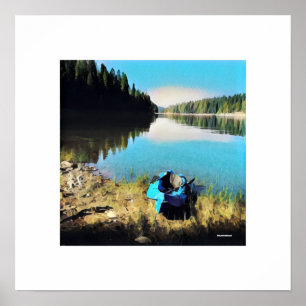 Blue Kayak på Shore Poster