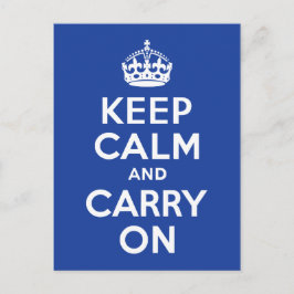 Blue Keep Calm and Carry On Vykort