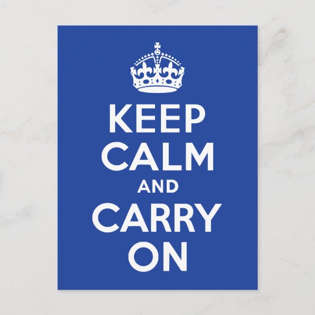 Blue Keep Calm and Carry On Vykort (Framsida)