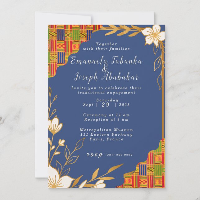 Blue Kente Wedding, inbjudan till Afrocentric Inbj (Framsida)