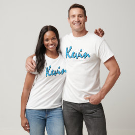 Blue Kevin Logotyp on White T Shirt
