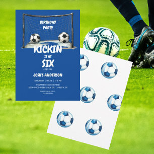Blue Kickin it Soccer Födelsedagsfest Inbjudningar