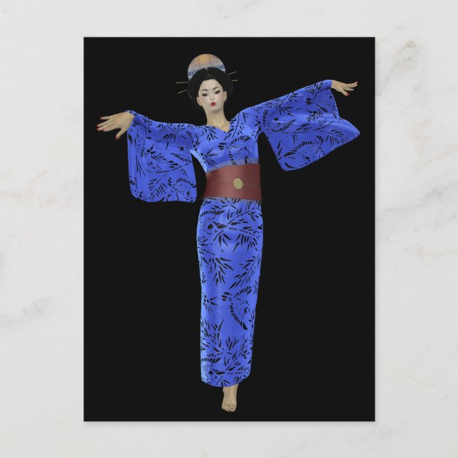 Blue Kimono Geisha Postcards Vykort (Framsida)