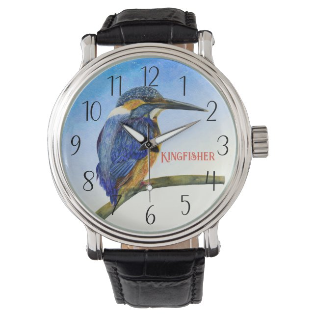 Blue Kingfisher Watercolor Wildlife Bird Art Watch Armbandsur (Framsida)