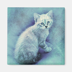 Blue Kitten ABSTRAKT Vattenfärg Magnet