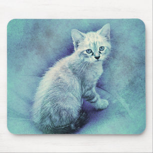 Blue Kitten ABSTRAKT Vattenfärg Musmatta