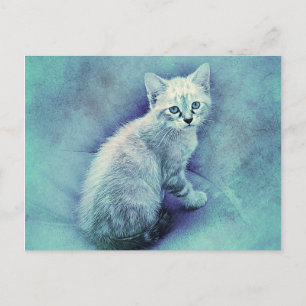 Blue Kitten ABSTRAKT Vattenfärg Vykort