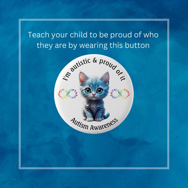 Blue Kitten Autism Awareness Button Knapp (Skapare uppladdad)