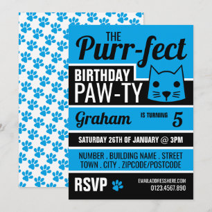 Blue Kitten Födelsedagsfest Inbjudningar