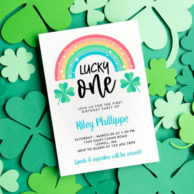 Blue Klöver & Rainbow Lucky en första födelsedag Inbjudningar (Skapare uppladdad)