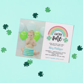 Blue Klöver Rainbow Lucky One Photo 1st Birthday Inbjudningar
