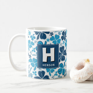 Blue Klöver Shamrock Monogrammed St. Patrick's Day Kaffemugg