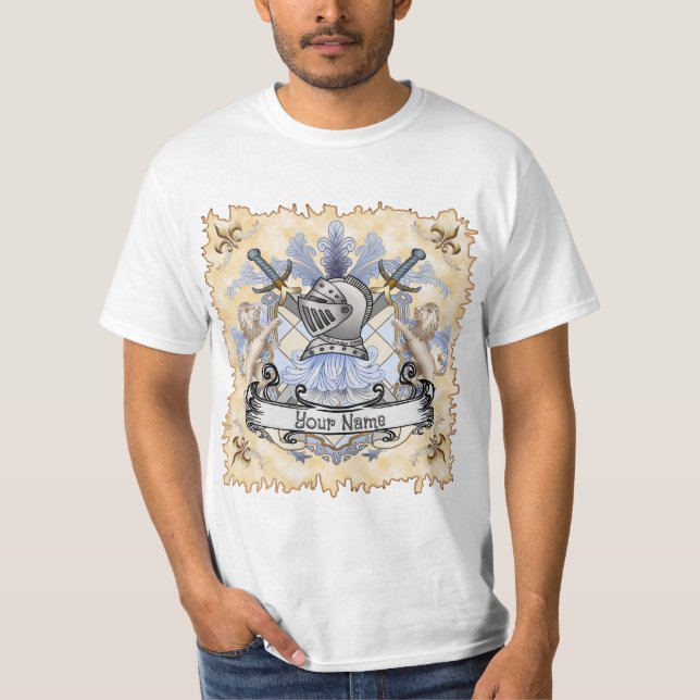 Blue Knight Family Crest Surname T-Shirt (Framsida)