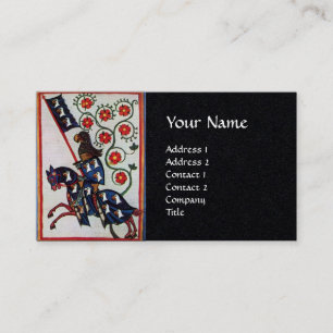 BLUE KNIGHT HORSEBACK Medieval Monogram Black Visitkort