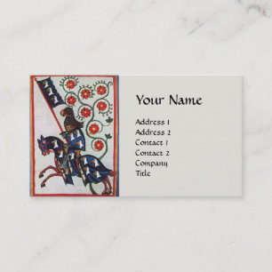 BLUE KNIGHT HORSEBACK Medieval Monogram Visitkort