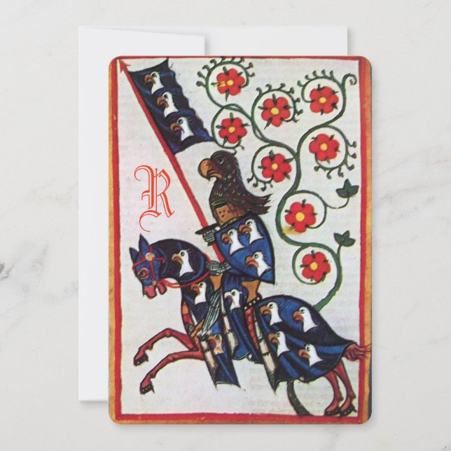 BLUE KNIGHT HORSEBACK MEDIEVAL PARCHMENT Monogram Meddelande (Framsida)