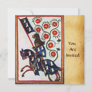 BLUE KNIGHT PÅ HORSEBACK MEDIEVAL PARCHMENT INBJUDNINGAR