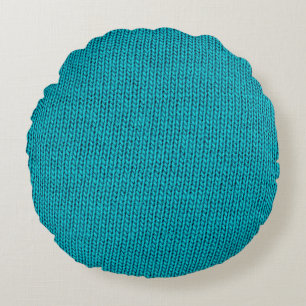 Blue Knitting Wool Struktur Closeup Rund Kudde