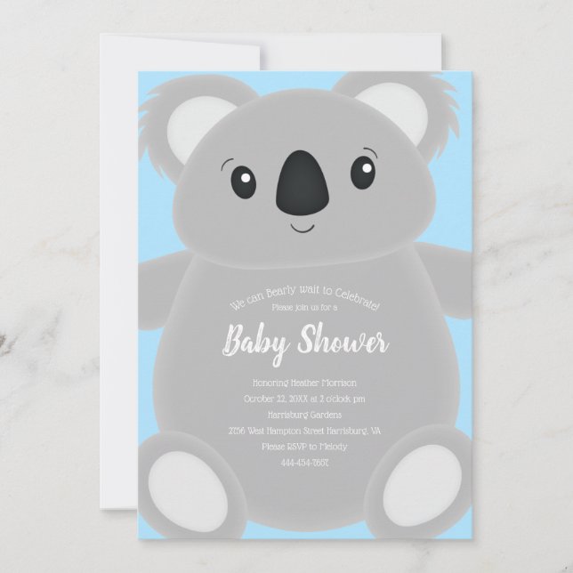 Blue Koala Bear Baby Shower Inbjudningar (Framsida)
