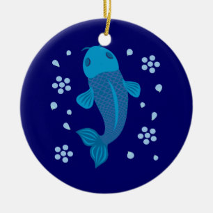 Blue Koi Fish Julgransprydnad Keramik