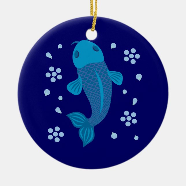 Blue Koi Fish Julgransprydnad Keramik (Framsidan)