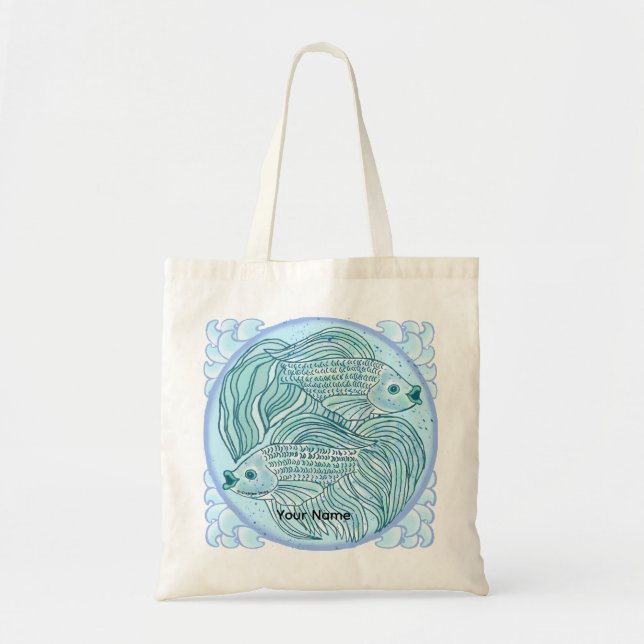 Blue Koi Fish tote bag Tygkasse (Framsidan)