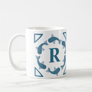 Blue Koi-fiskmonogram Kaffemugg
