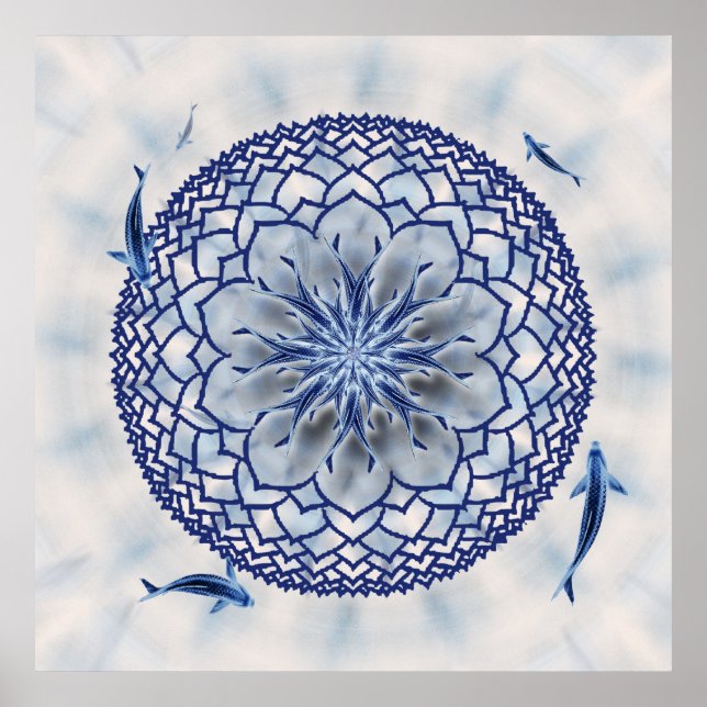 Blue Koi Lotus Mandala Poster (Framsidan)