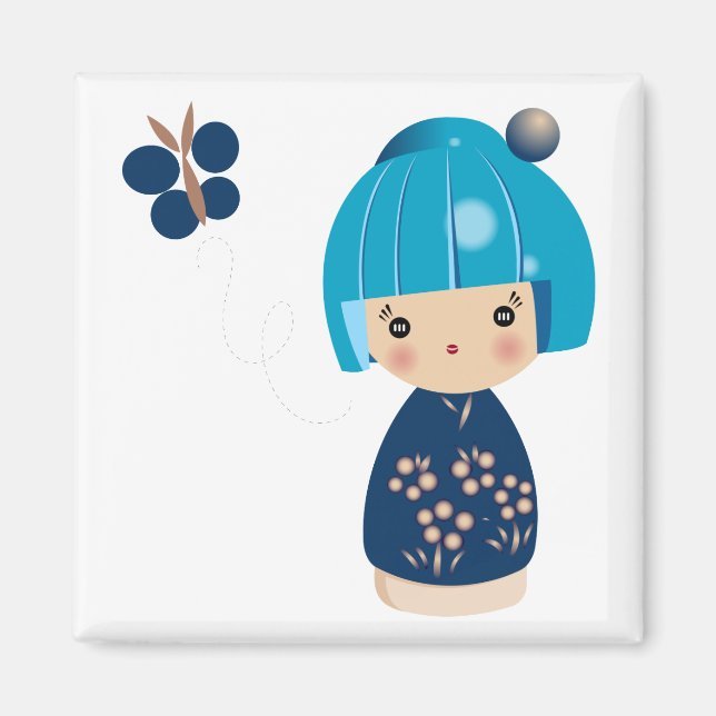 Blue Kokeshi Triplet Magnet (Framsidan)