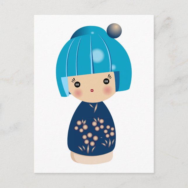 Blue Kokeshi Triplet-vykort Vykort (Framsida)