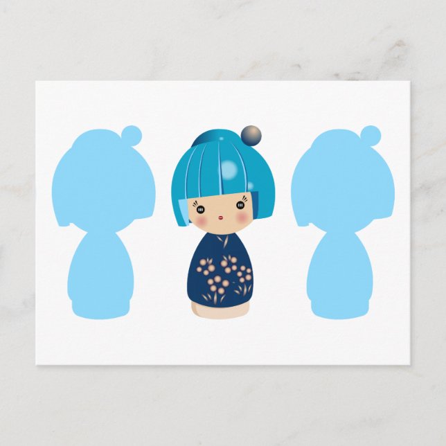 Blue Kokeshi Triplet x3 vykort (Framsida)