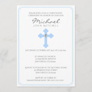 Blue Kor Baptism Christening Ceremony Pojke Inbjudningar