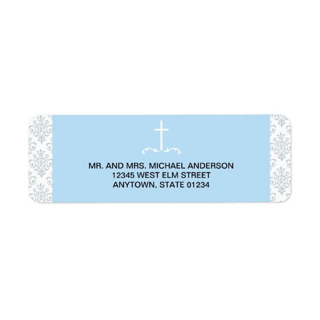 Blue Kor med Damask Pattern Returadress Etikett (Framsidan)