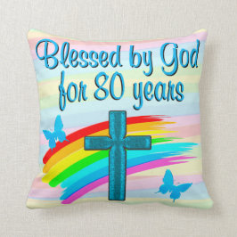 BLUE KOR OCH RAINBOW 80:E BIRTHDAY PILLOW KUDDE