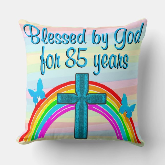 BLUE KOR OCH RAINBOW 85 BIRTHDAY PILLOW KUDDE (Framsida)