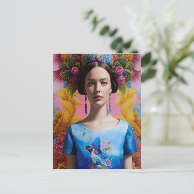 Blue krona avslappnad princess vykort (Stående Fram)