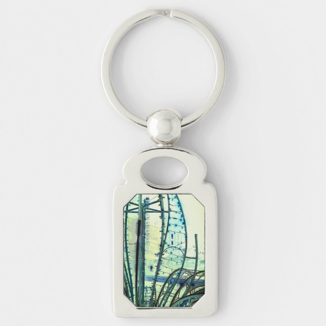 Blue kurvor rektangulärt silverfärgad nyckelring (Framsidan)